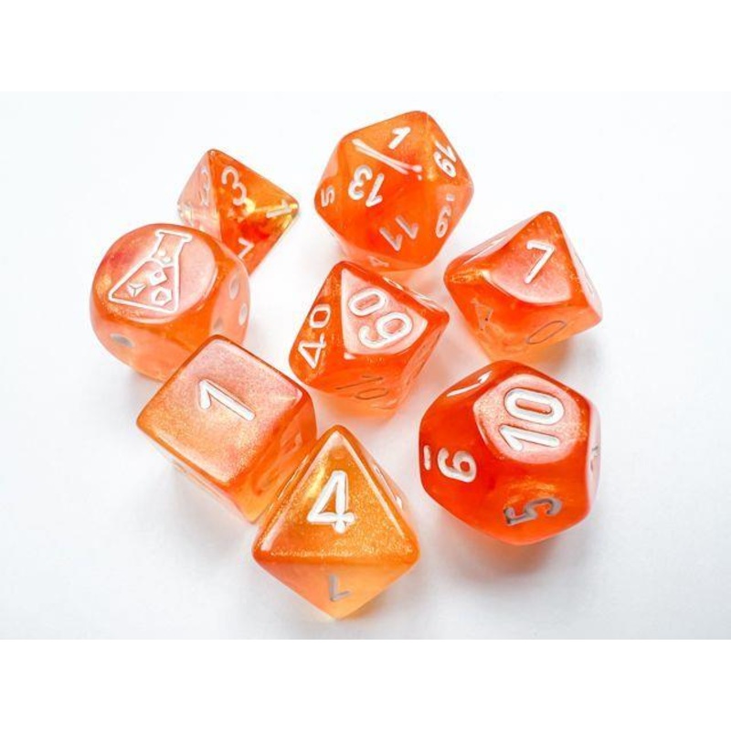 30052 CHX Lab Dice Borealis Blood Orange/White Luminary Polyhedral 7-Dice Set (with bonus die)