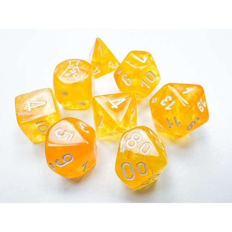 30053 CHX Lab Dice Borealis Canary/white Luminary Polyhedral 7-Dice Set (with bonus die)