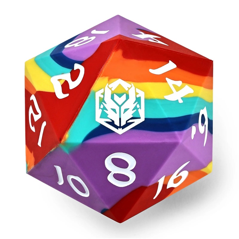 55mm Chonk Rubber Silicon D20 - Rainbow Realms