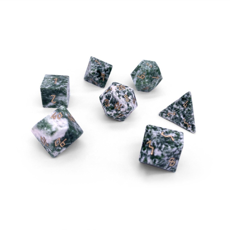 Tree Agate Semi-Precious Gemstone 7ct Polyhedral Dice Set