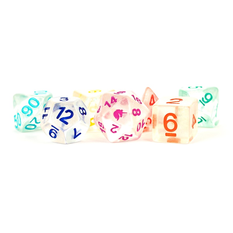 Unicorn: 16mm Resin Poly Dice Set - Rainbow Ice (7)