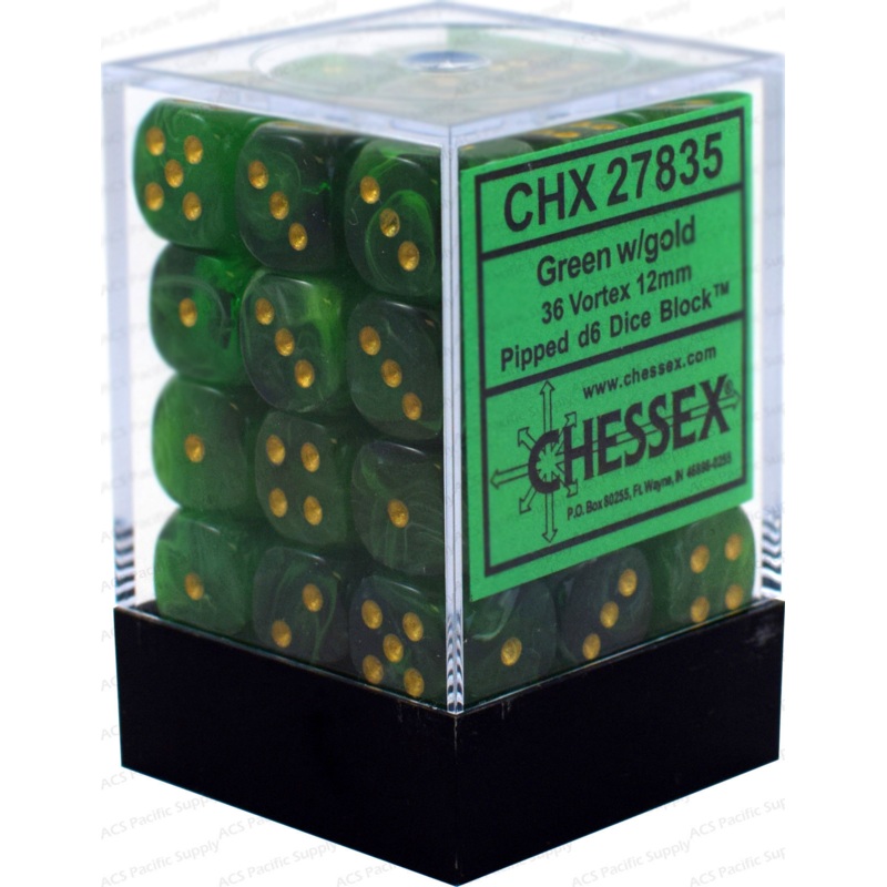 Vortex: 12mm D6 - Green/gold/Black (36)