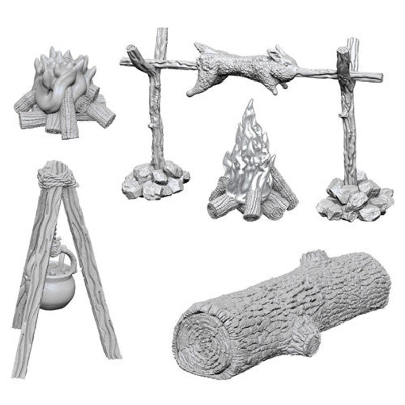 Wizkids: Deep Cuts Unpainted Miniatures - Campfire & Sitting Log