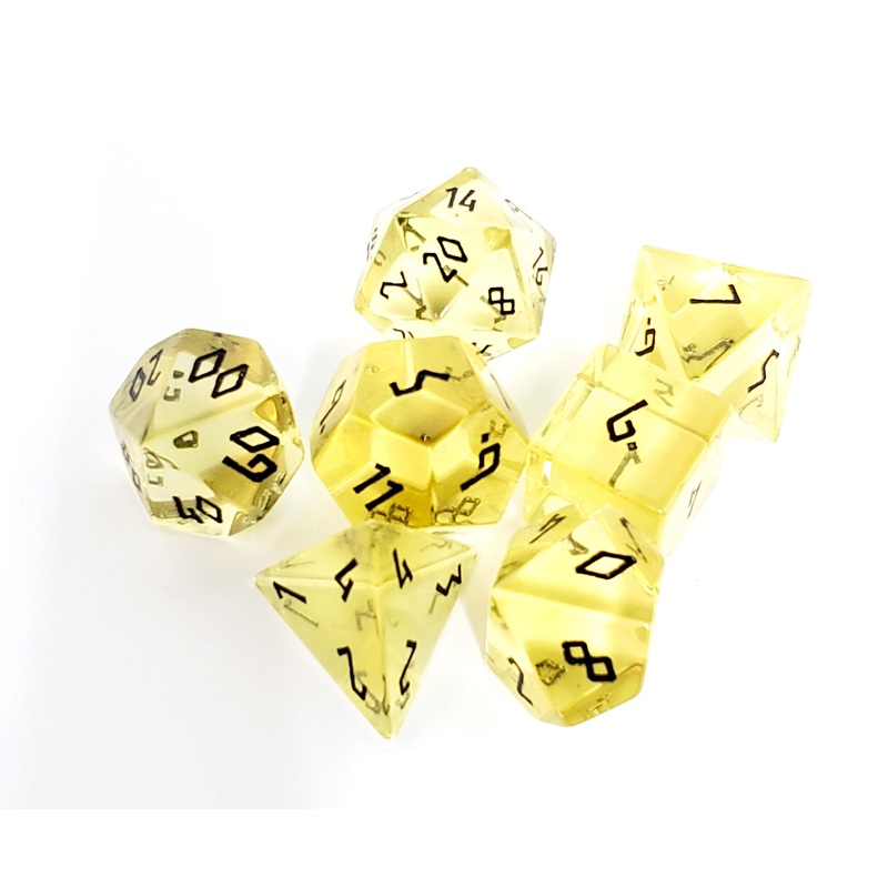 Zircon Glass Polyhedral Dice Set Yellow Topaz